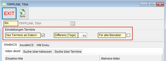 Der Bereich "Einstellungen Termine"