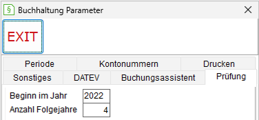 Buchhaltung-Parameter: die Registerkarte "Prüfung"