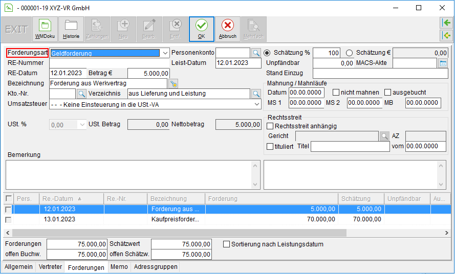Die Debitoren-Unterakte: das Register "Forderungen"