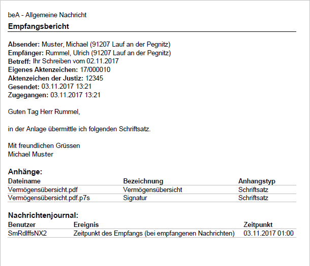 Der Empfangsbericht
