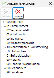 Das Fenster "Auswahl Verknüpfung"