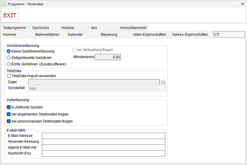 Programm-Parameter: die Registerkarte "CTI-Einstellungen"