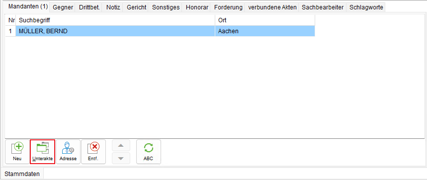 Die Akten-Registerkarte "Mandant"