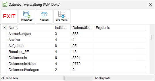 Das Fenster "Datenbankverwaltung"