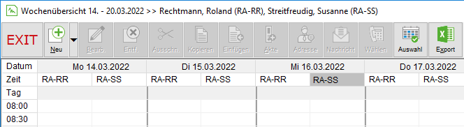 Die Wochenübersicht für mehrere Personen (Ausschnitt)