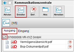 Die Kommunikationszentrale: der Reiter "Ausgang"