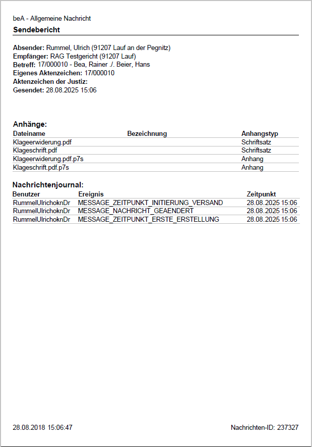 Der Sendebericht