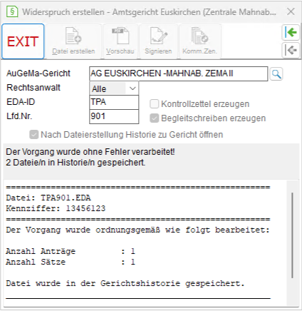 Das Fenster "Widerspruch erstellen"