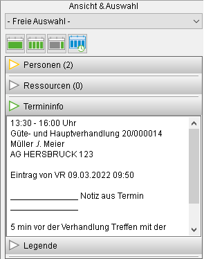 Bereich "Ansicht & Auswahl": Termininfo