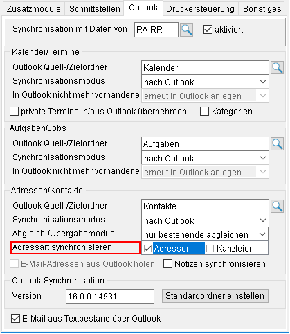 Arbeitsplatz-Einstellungen: die Registerkarte "Outlook"