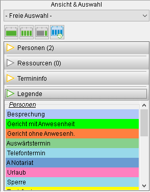 Bereich "Ansicht & Auswahl": Legende