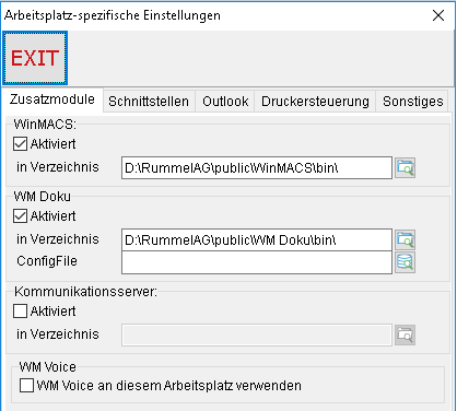 Arbeitsplatz-Einstellungen: die Registerkarte "Zusatzmodule"