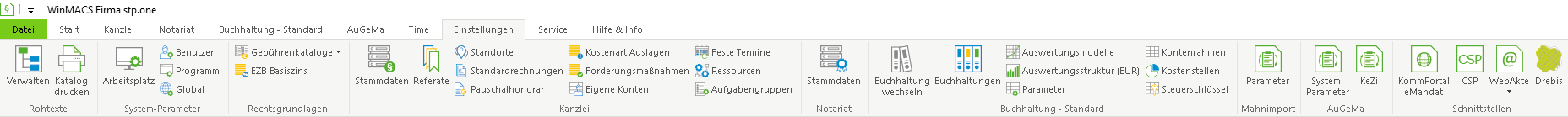Das Hauptfenster-Menüband "Einstellungen"