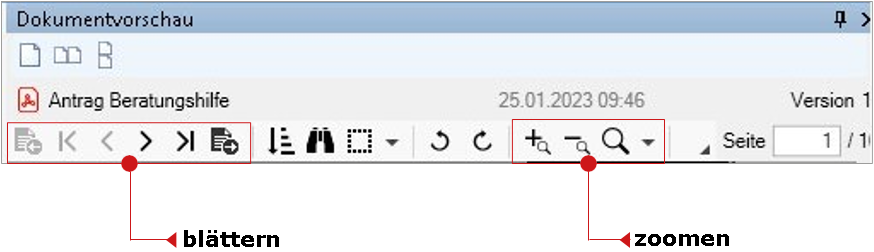 Die Symbolleiste der Dokumentvorschau