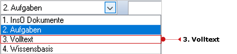 Drop-down-Menü zur Anpassung der Schnellsuche