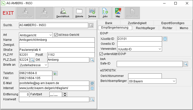 Die Gerichts-Adresse