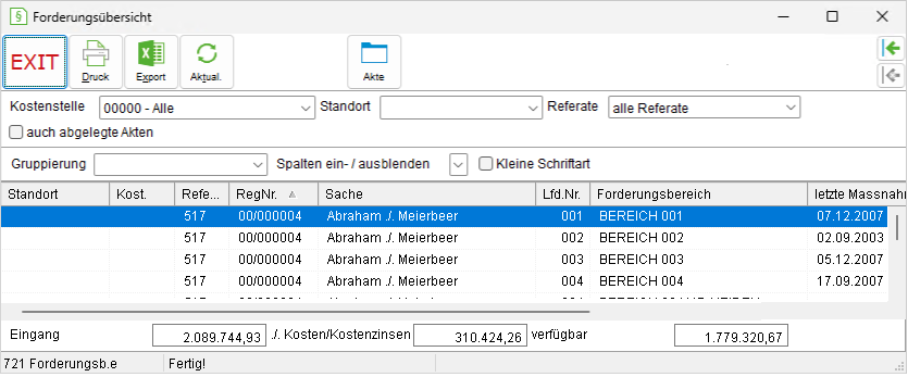 Das Fenster "Forderungsübersicht"
