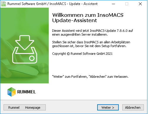Der Update-Assistent: Startseite