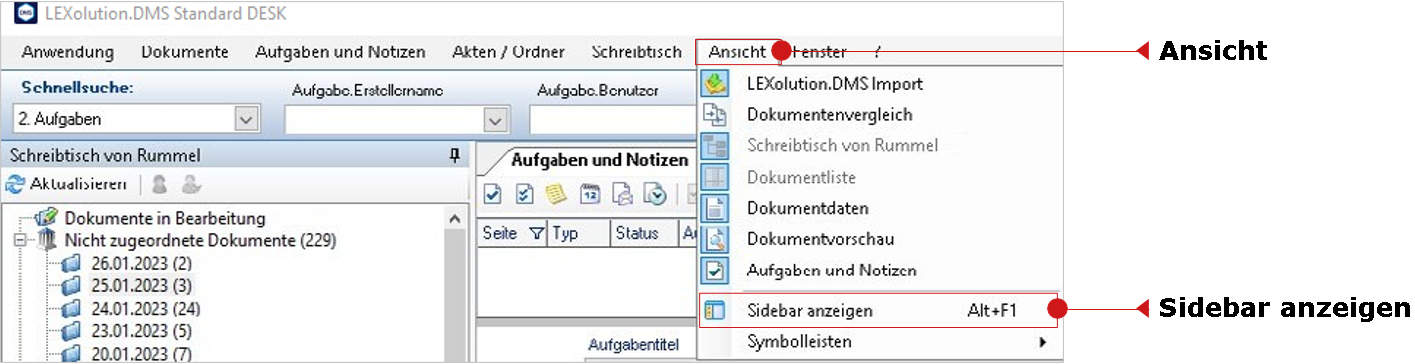 Menü "Ansicht"