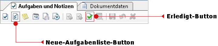 Die Symbolleiste für Aufgaben und Notizen