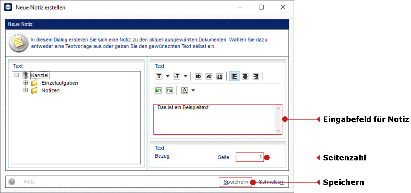 Das Fenster "Neue Notiz erstellen"