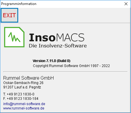 Das Fenster "Programminformationen"