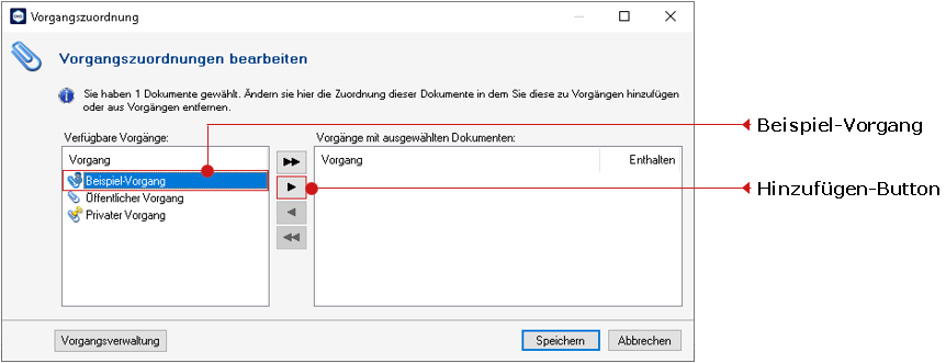 Das Fenster "Vorgangszuordnungen bearbeiten"