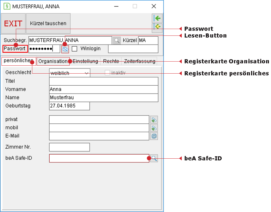 Das Profil-Fenster: Registerkarte "persönliches"