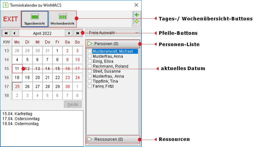 Der Terminkalender zu Winmacs