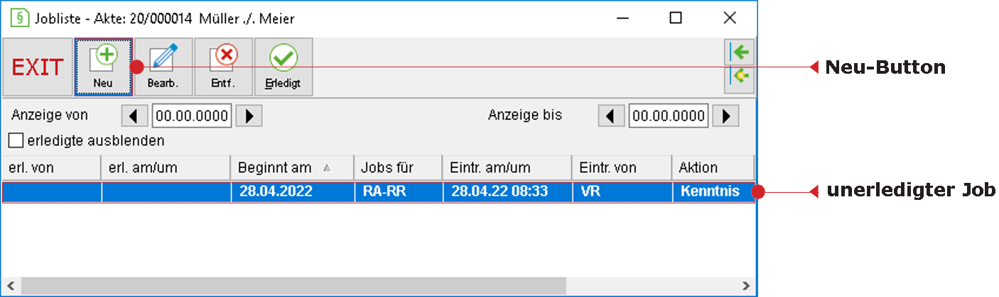 Die Jobliste der Akte