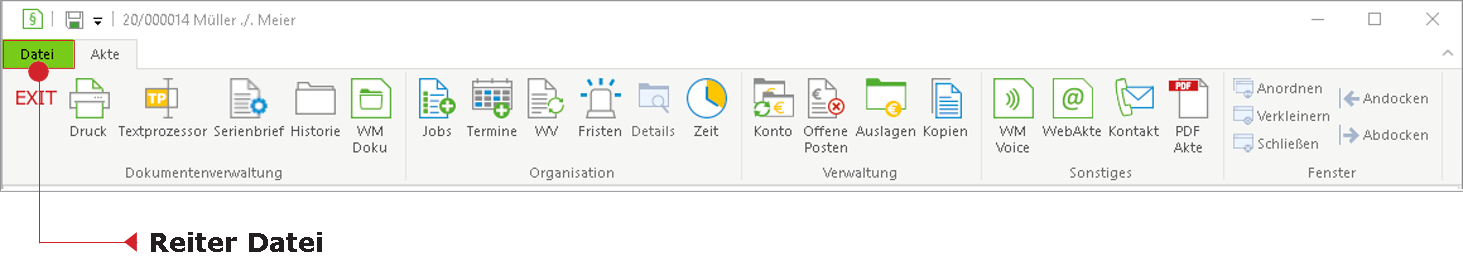 Das Menüband der Akte