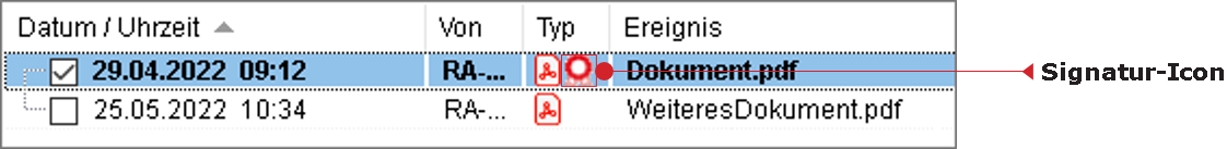 Ein Dokument mit Signatur-Icon