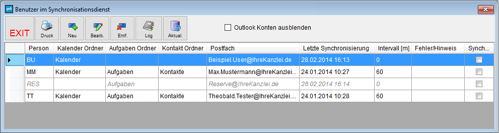 Benutzer im Synchronisationsdienst