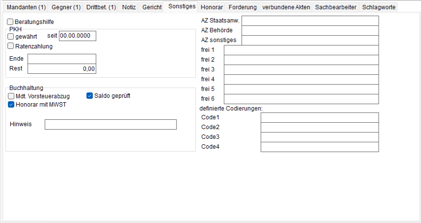 Die Akten-Registerkarte "Sonstiges"