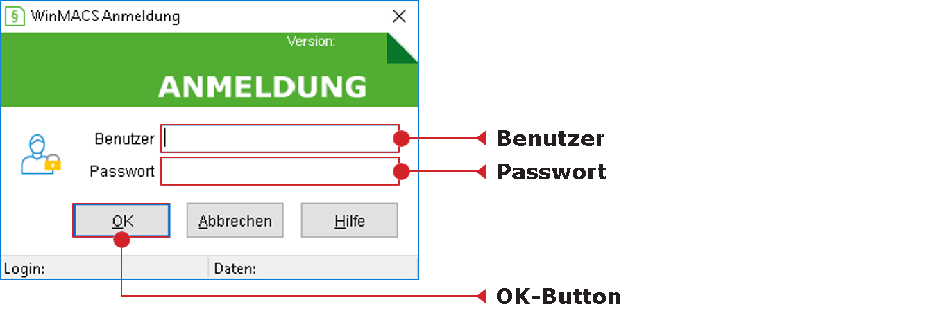 Das Fenster zur Anmeldung