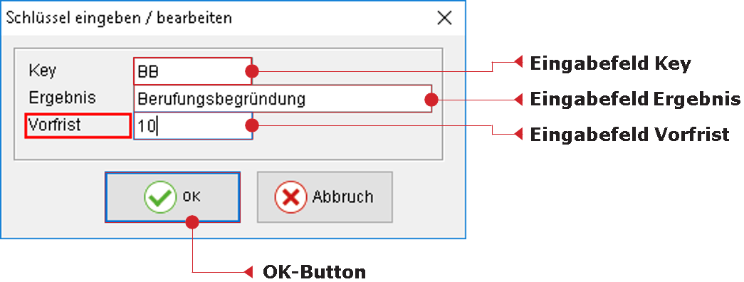 Das Fenster zur Schlüssel-Eingabe bzw. -Bearbeitung