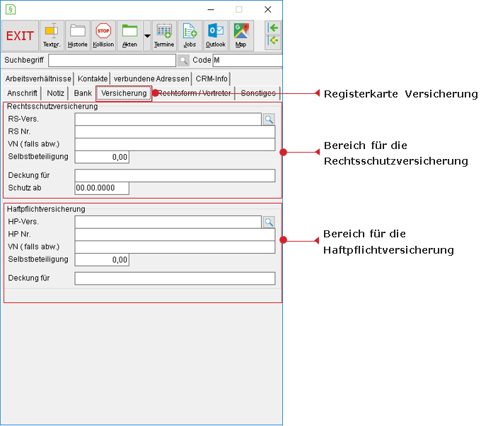 Das Adress-Fenster: Registerkarte "Versicherungen"