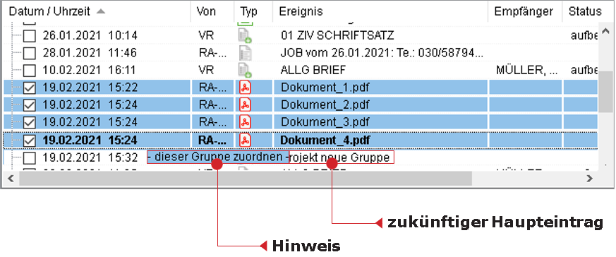 Gruppieren in der Historie