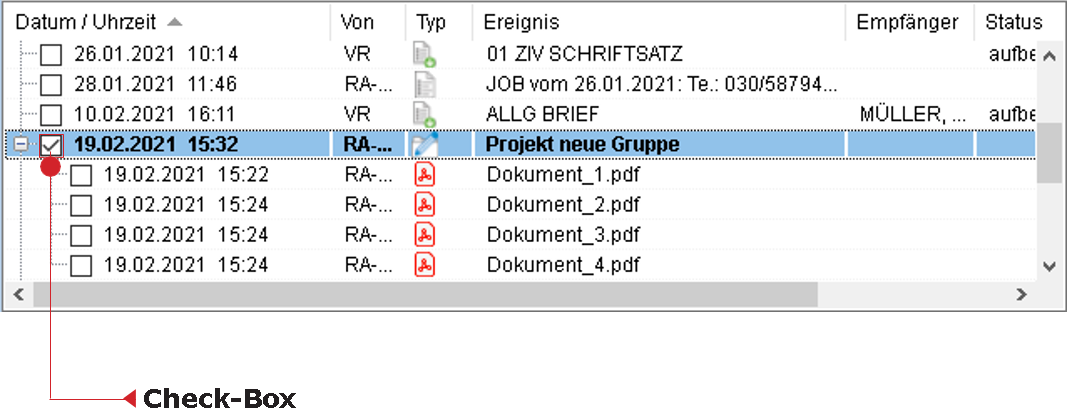 Der markierte Haupteintrag einer Gruppe