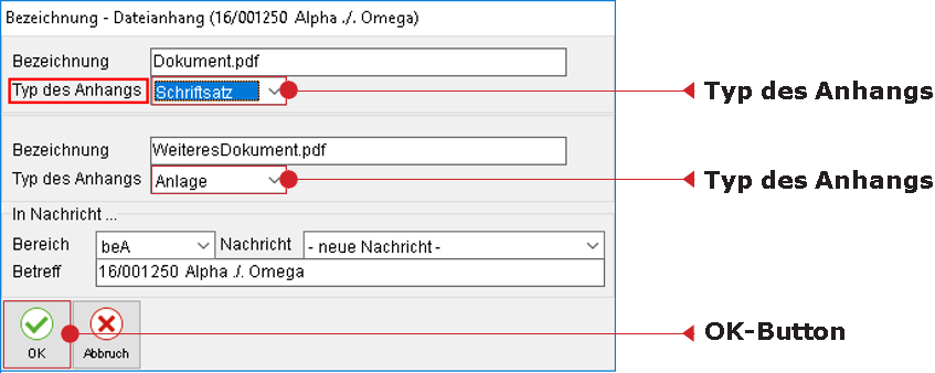 Der Übergabe-Dialog