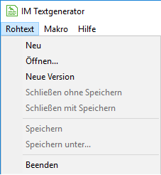 Das Menü "Rohtext" des Textgenerators