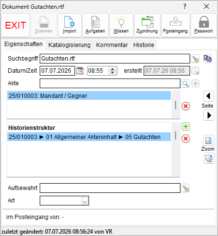 Das Dokumenteigenschaften-Fenster