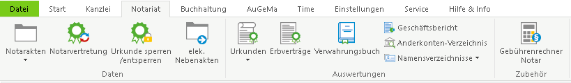 Das Hauptfenster-Menüband "Notariat"