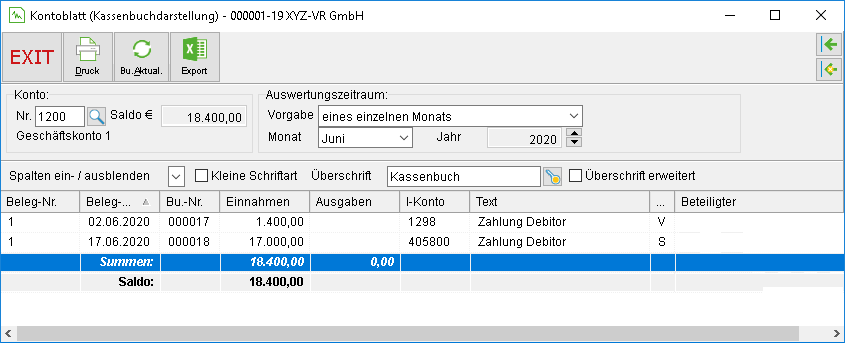 Das Kontoblatt (Kassenbuchdarstellung)