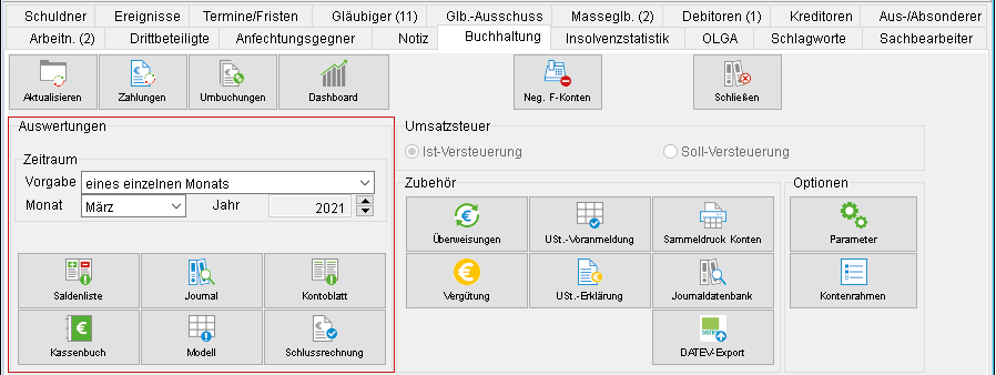 Die Akten-Registerkarte "Buchhaltung"