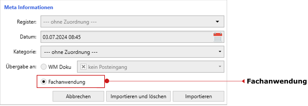 WM Smartmail: das Import-Fenster, Bereich "Meta-Informationen"