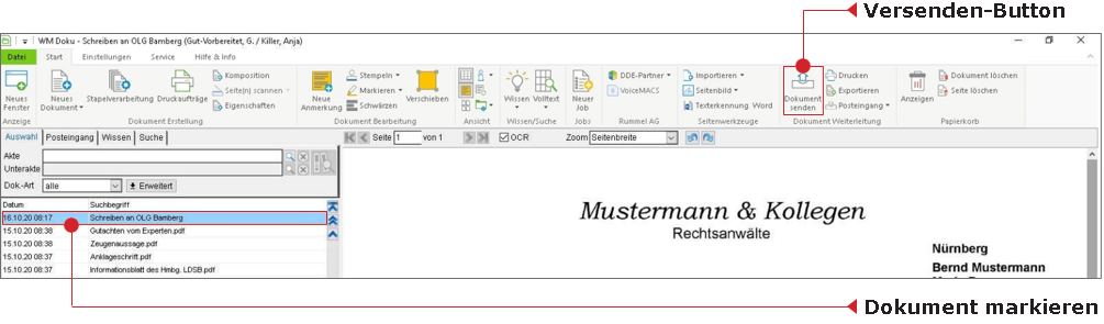 Hauptfenster von WM Doku (Ausschnitt)