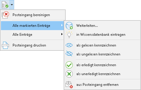 Drop-down-Menüs zur Verwaltung der Posteingänge