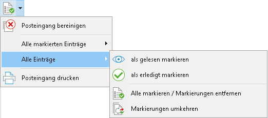 Drop-down-Menüs zur Verwaltung der Posteingänge