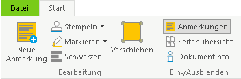Das Menüband "Start" des Dokumentfensters